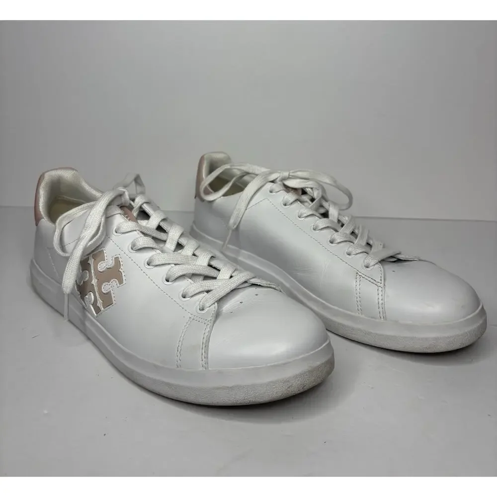 Tory Burch Women’s Howell Court Sneakers White & Pink Sz 10.5